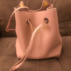 Pink leather cat purse - shoulder bag or purse